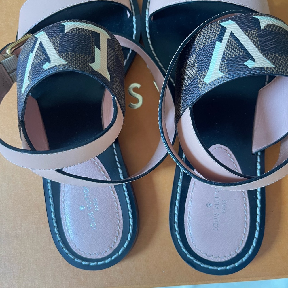 Louis Vuitton Calfskin Damier Ebene Passenger Flat Sandals - Picture 4 of 10